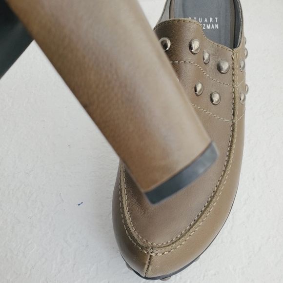 Stuart Weitzman Studded Platform Leather Mule Clog Slide Olive Green Women's 9 - Picture 7 of 11